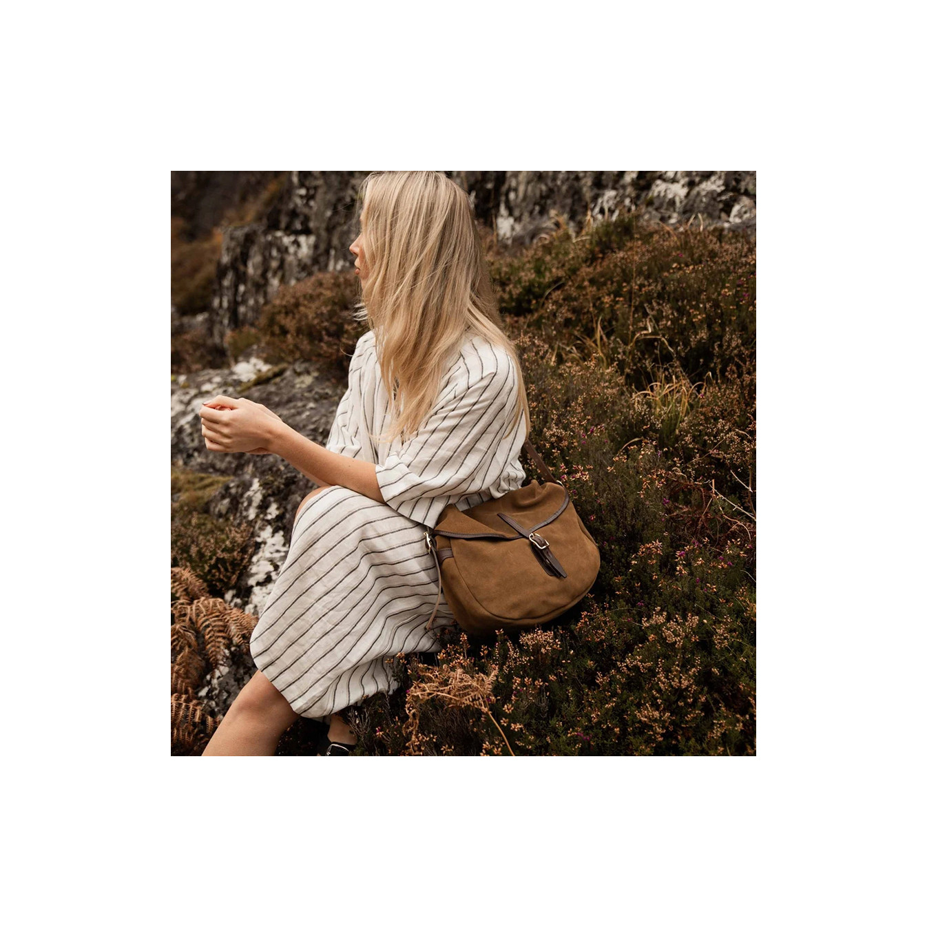 Bleu de Chauffe Crescent Satchel Margot Velvet Leather Hazelnut