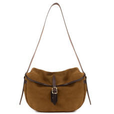 Bleu de Chauffe Crescent Satchel Margot Velvet Leather Hazelnut