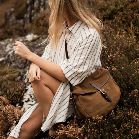 Bleu de Chauffe Crescent Satchel Margot Velvet Leather Hazelnut