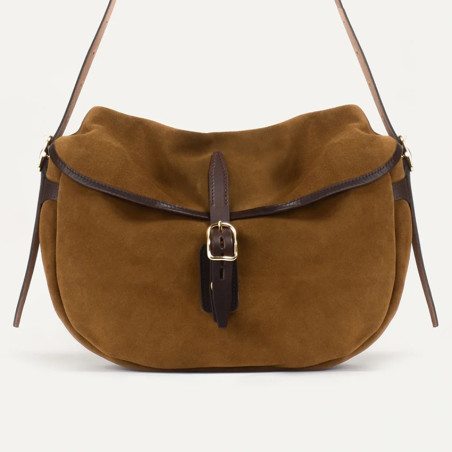 Bleu de Chauffe Crescent Satchel Margot Velvet Leather Hazelnut