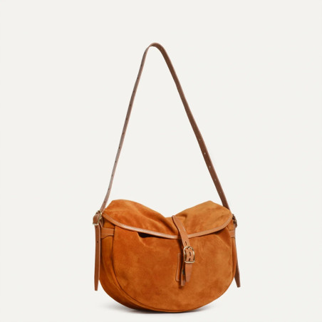 Bleu de Chauffe Fisherman's Musette Half Moon Bag Margot Velvet Lea...
