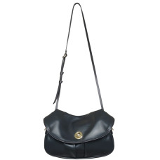 Navy Blue Janice S Smooth Leather Black Musette Bag