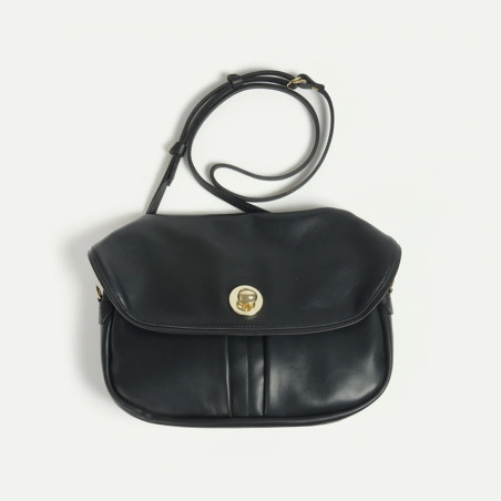 Bleu de Chauffe Sac Musette S Janice Cuir Lisse Noir face