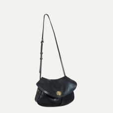 Navy Blue Janice S Smooth Leather Black Musette Bag