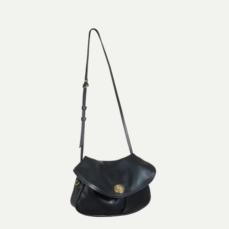 Bleu de Chauffe Sac Musette S Janice Cuir Lisse Noir cote