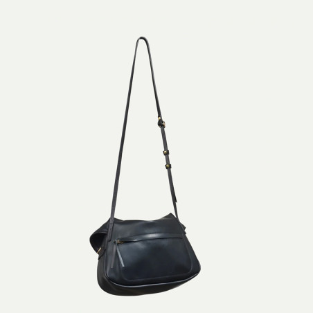 Navy Blue Janice S Smooth Leather Black Musette Bag