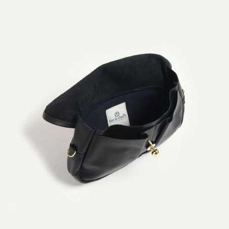 Bleu de Chauffe Sac Musette S Janice Cuir Lisse Noir ouvert