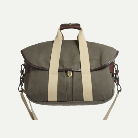 Bleu de Chauffe Sac Business Musette Coton et Cuir Kaki Bm face