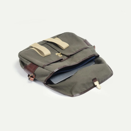 Bleu de Chauffe Sac Business Musette Coton et Cuir Kaki Bm ouvert