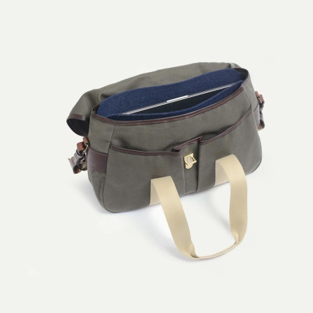 Bleu de Chauffe Business Musette Cotton and Kaki Leather BM