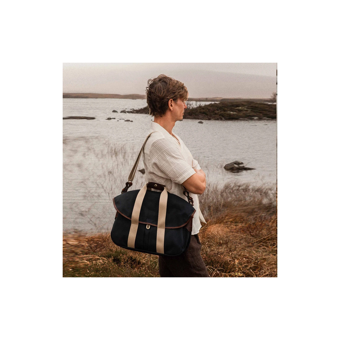 Bleu de Chauffe Business Musette Cotton and Leather Navy Blue Bm