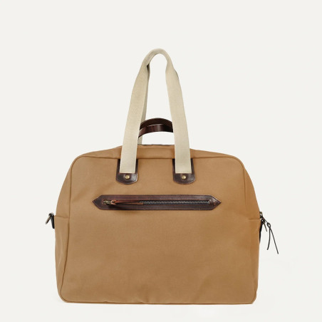 Bleu de Chauffe Sac de Voyage Cabine Aviateur Missak Cuir Et Toile Camel bm face