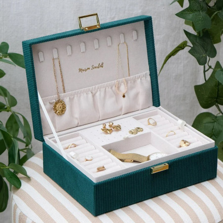 Maison Scarlett Louise Velvet Côtelé Green Jewelry Box
