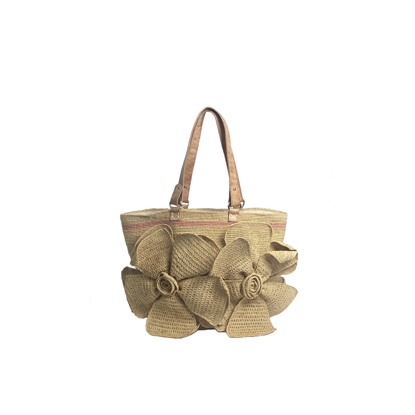 Palmynala Blooming Straw Tote Bag with Multicolor Flowers