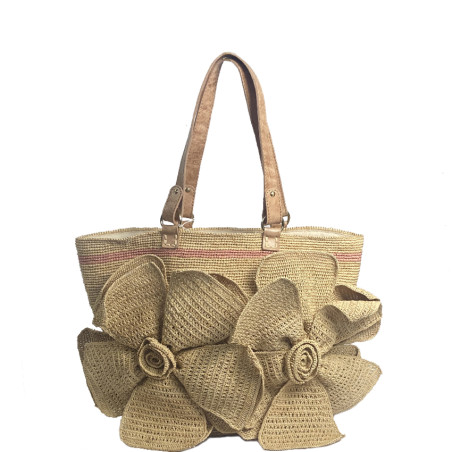 Palmynala Blooming Straw Tote Bag with Multicolor Flowers