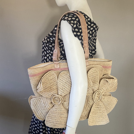 Palmynala Blooming Straw Tote Bag with Multicolor Flowers
