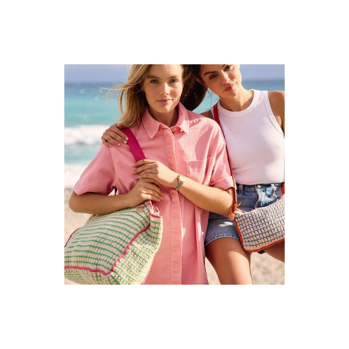 Le Voyage en Panier Coloraba Tote Bag Woven Cotton Pink Green