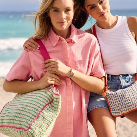 Le Voyage en Panier Coloraba Sac Cabas Coton Tissé Rose Vert