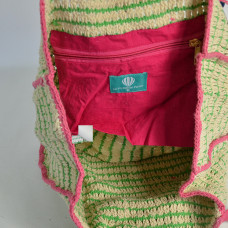 Le Voyage en Panier Coloraba Tote Bag Woven Cotton Pink Green