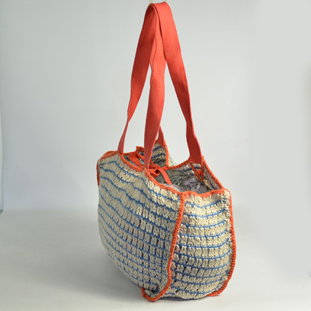 Le Voyage en Panier Coloraba Tote Bag Woven Cotton Orange Blue