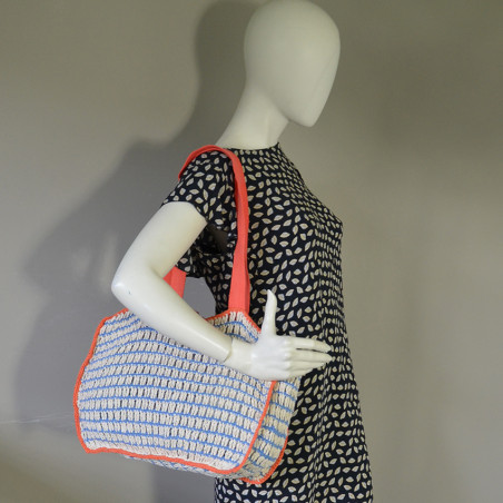 Le Voyage en Panier Coloraba Tote Bag Woven Cotton Orange Blue