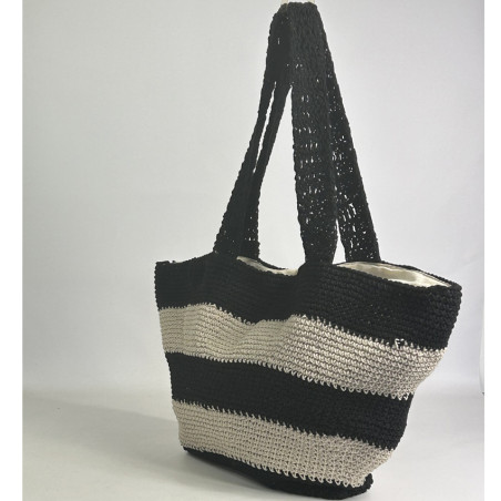 Pou Nou Cotton Crochet Shopping Bag in Raw Black Crochet