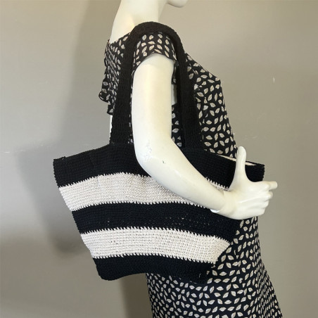 Pou Nou Cotton Crochet Shopping Bag in Raw Black Crochet