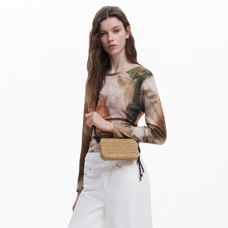 Desigual Half Logo Pochette Organisée En Raphia Natural