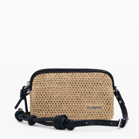 Desigual Half Logo Organized Raffia Pouch Natural