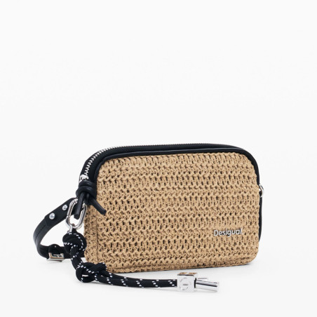 Desigual Half Logo Pochette Organisée En Raphia Natural côté