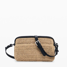 Desigual Half Logo Organized Raffia Pouch Natural