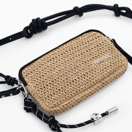 Desigual Half Logo Organized Raffia Pouch Natural