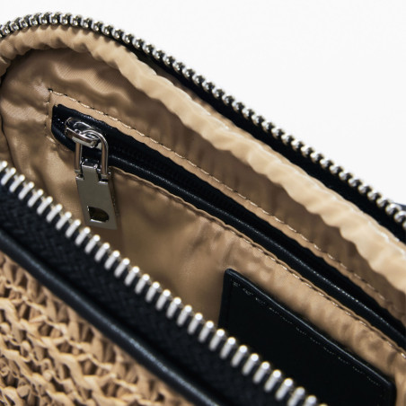 Desigual Half Logo Organized Raffia Pouch Natural