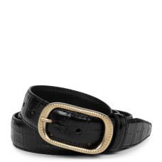 Lancaster Croco Leather Belt for Women 601-023 Black M