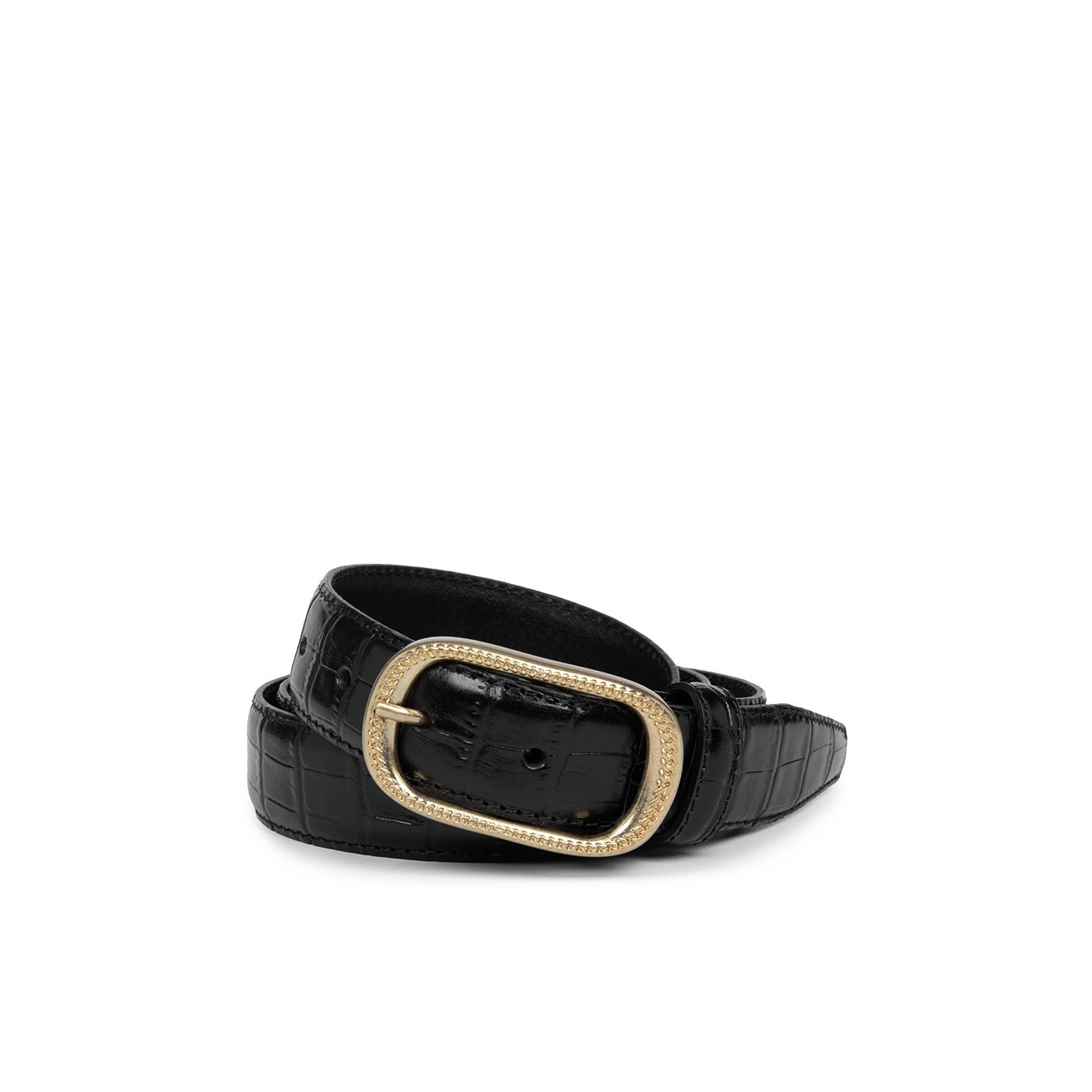 Lancaster Croco Leather Belt for Women 601-023 Black M