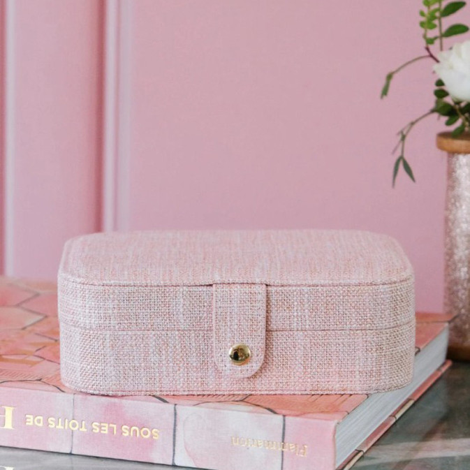 Maison Scarlett Brigitte Boite A Bijoux De Voyage En Lin Rose