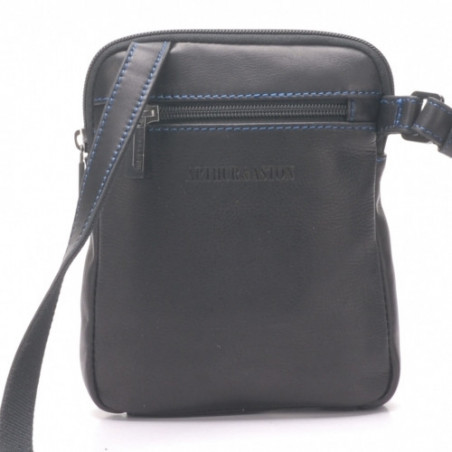 Arthur & Aston Chic & Casual Sac Porté travers Homme 1589-07 Noir fil Bleu  dos
