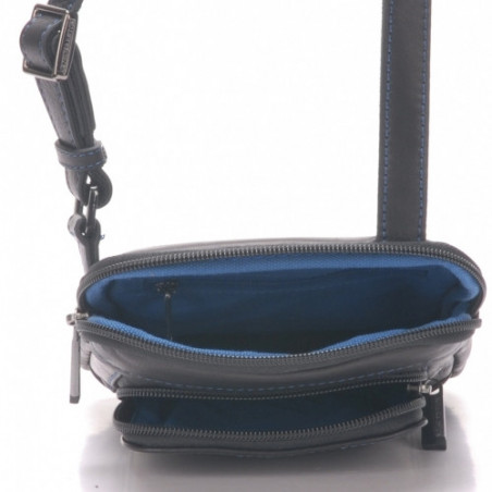 Arthur & Aston Chic & Casual Sac Porté travers Homme 1589-07 Noir fil Bleu  ouvert