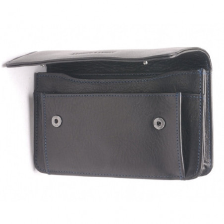 Arthur et Aston Porte monnaie 15cm porte papiers Ceinture Noir fil Bleu OUVERT