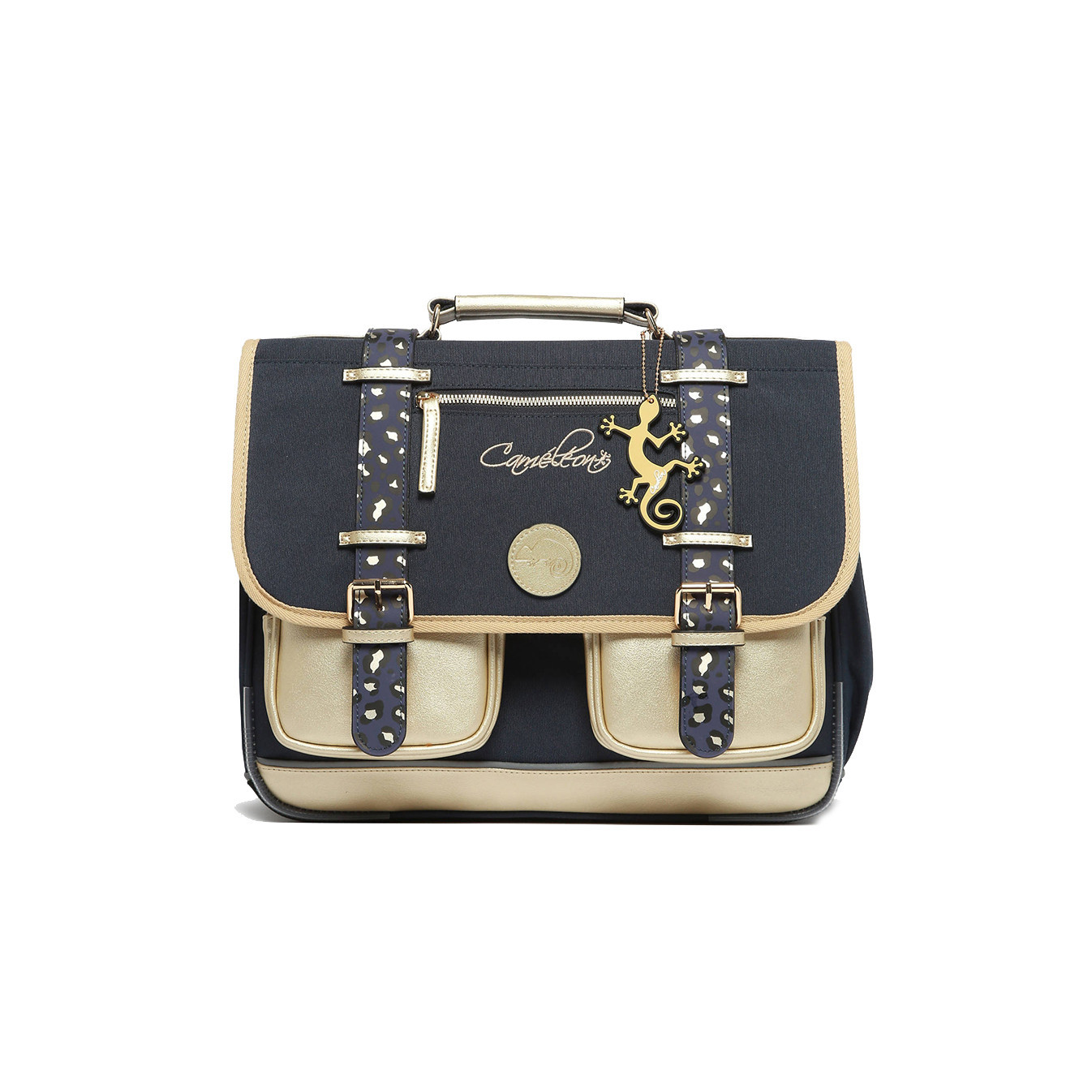 Caméléon Vintage Fantasy Girl School Bag 38cm Navy Gold Leopard