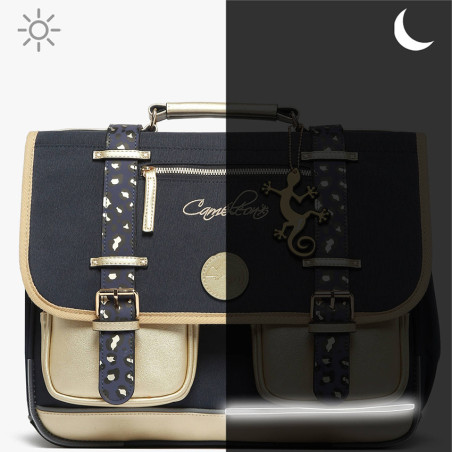 Caméléon Vintage Fantasy Girl Cartable 38cm Navy Gold Léopard nuit