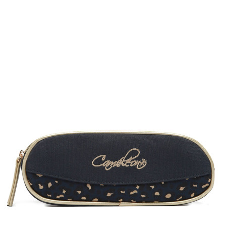 Chameleon Double Vintage Fantasy Navy Gold Leopard Pencil Case