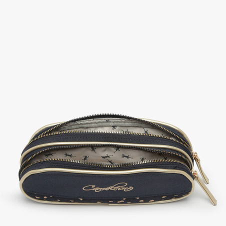 Chameleon Double Vintage Fantasy Navy Gold Leopard Pencil Case