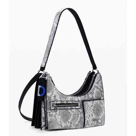 Desigual Delta Vega Small Shoulder Bag Removable Python Effect Black