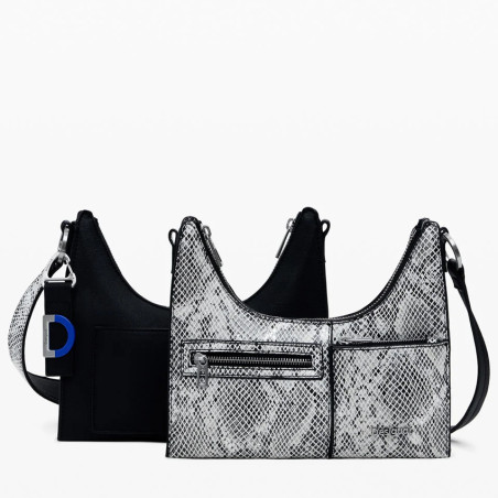 Desigual Delta Vega Small Shoulder Bag Removable Python Effect Black