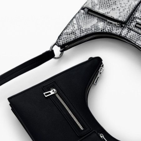 Desigual Delta Vega Small Shoulder Bag Removable Python Effect Black