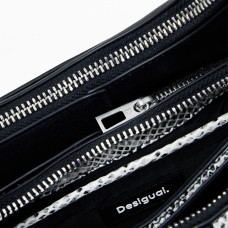 Desigual Delta Vega Small Shoulder Bag Removable Python Effect Black