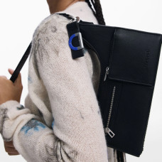 Desigual Delta Vega Small Shoulder Bag Removable Python Effect Black