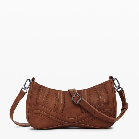 Desigual Embro Patch Small Clutch Faux Leather Camel
