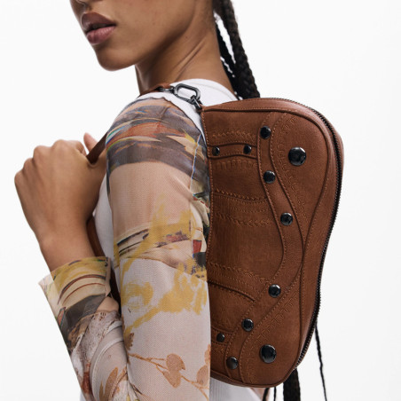 Desigual Embro Patch Small Clutch Faux Leather Camel